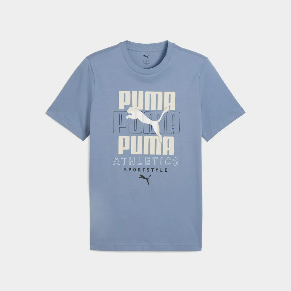 Puma Mens Graphic Stacked Tees Blue sold by Tekkie Town