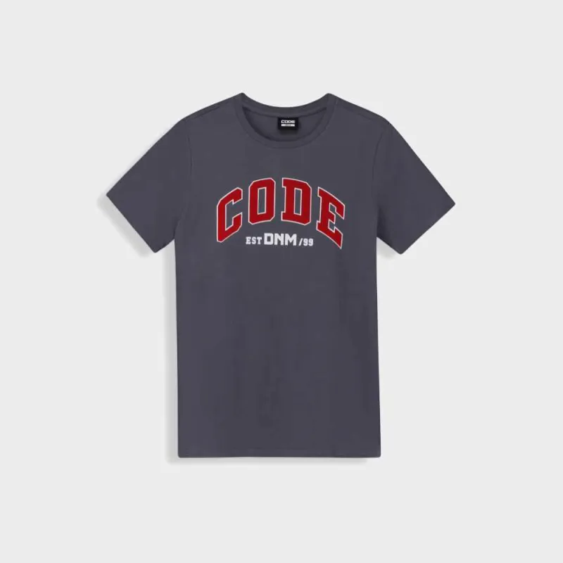 CODE MENS Curved Flock Graphic Tee GREY made by Tekkie Town