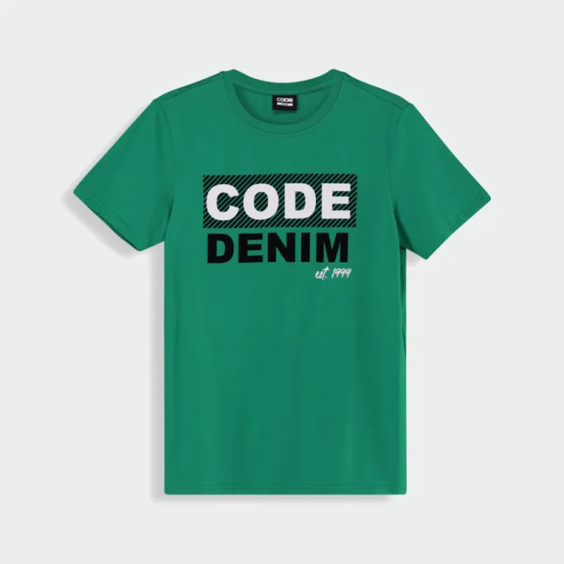 Code Mens Stripe Flock Graphic Tee Green made by Tekkie Town
