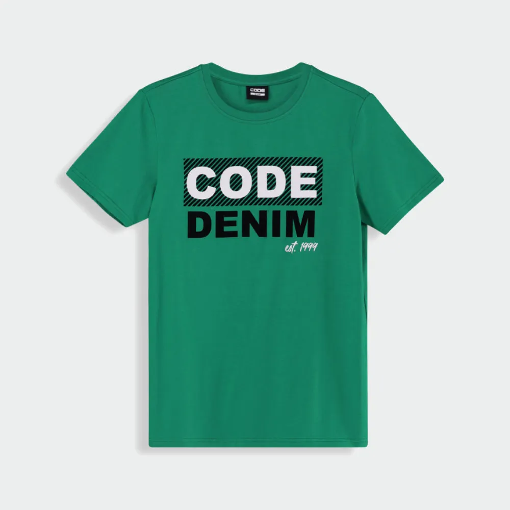 Code Mens Stripe Flock Graphic Tee Green sold by Tekkie Town