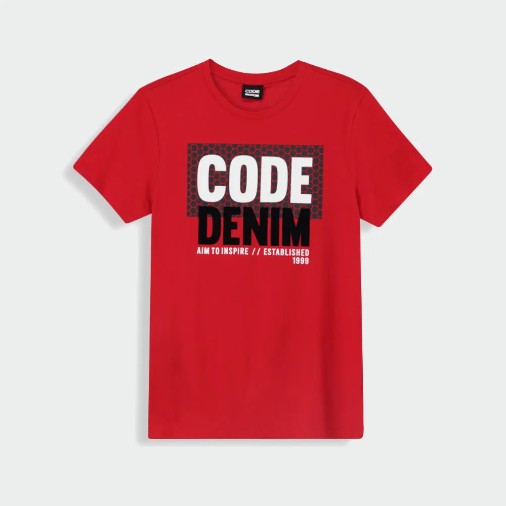 Code MENS Flock HoneyComb Block Graphic Tee Red sold by Tekkie Town