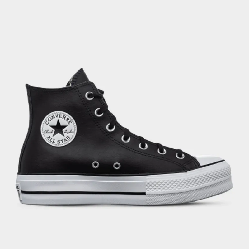 Converse Womens Chuck Taylor All Star Leather Platform Hi Sneaker Black/White _ 180961 _ Black sold by Tekkie Town