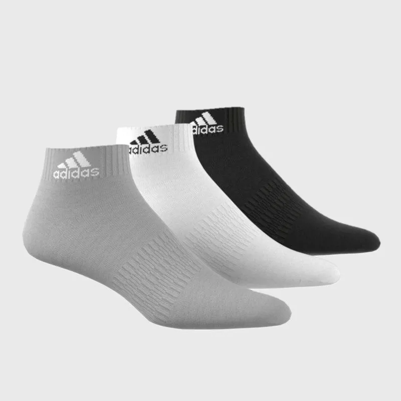 Adidas Unisex Cushioned Sportswear Ankle 3 Pack Socks Grey/White/Black _ 168907 _ Multi sold by Tekkie Town