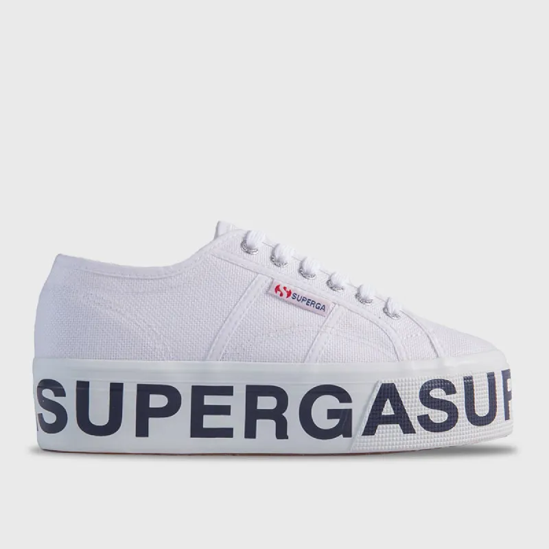 Superga Womens Platform Lettering White/Black _ 171347 _ White sold by Tekkie Town
