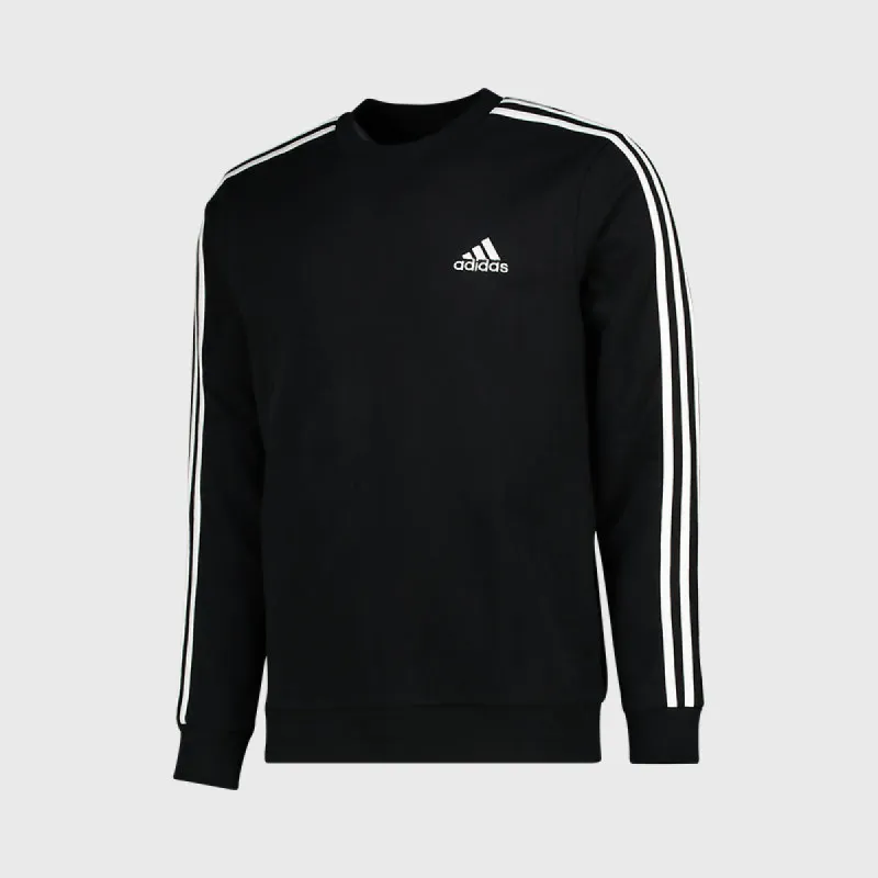 Adidas Mens 3 Stripes French Terry Sweatshirt Black/White _ 171255 _ Black sold by Tekkie Town
