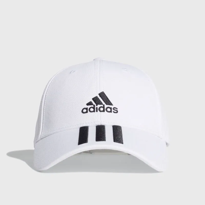Adidas Unisex 3 Stripe 6 Panel Cotton Cap White/Black _ 166426 _ White sold by Tekkie Town