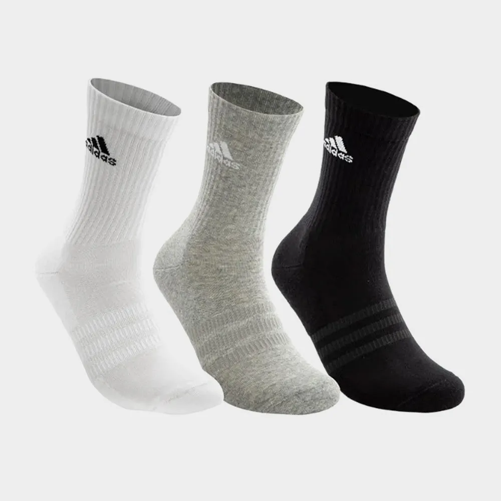 Adidas Unisex 3 Pack Cushioned Crew Socks Black/White/Grey _ 171311 _ Black sold by Tekkie Town