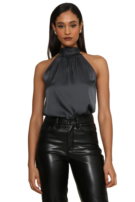 Tie Front Satin Halter Top sold by Mixology