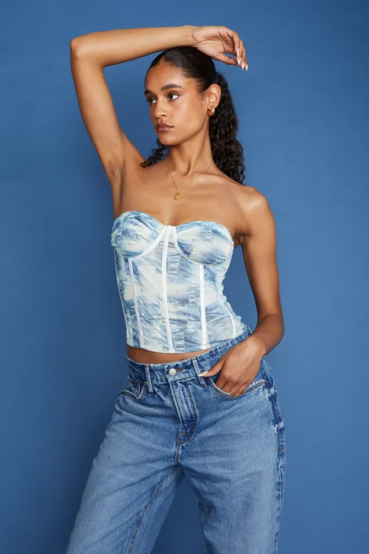 Denim Daze Mesh Bustier Top sold by Mixology