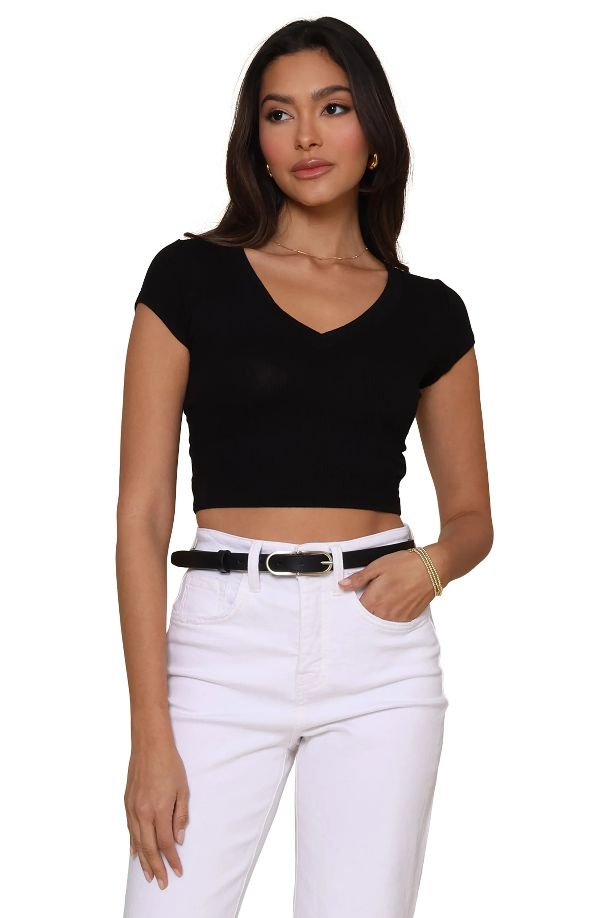 Ribbed V Neck Cropped Tee sold by Mixology
