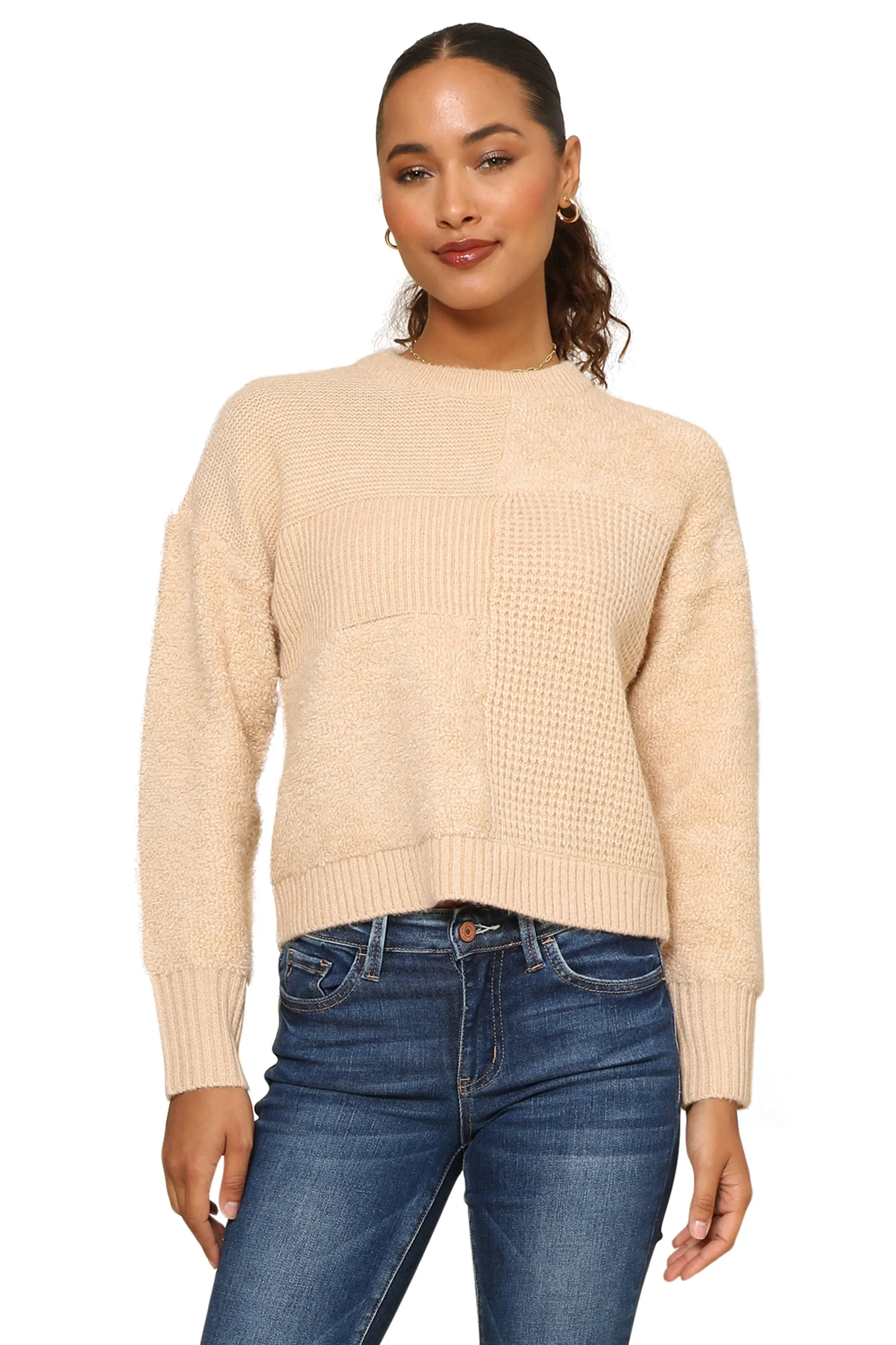 Crop Patchwork Boxy Sweater sold by Mixology