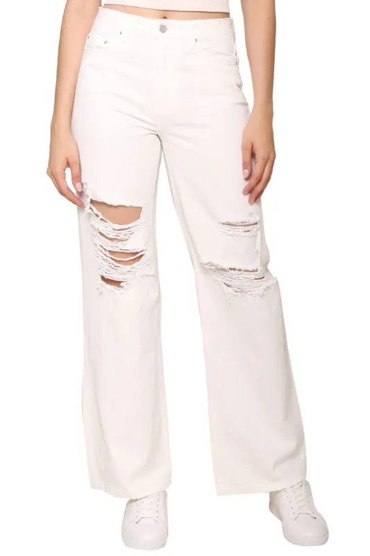 Super High Rise Wide Leg White Jeans sold by Mixology