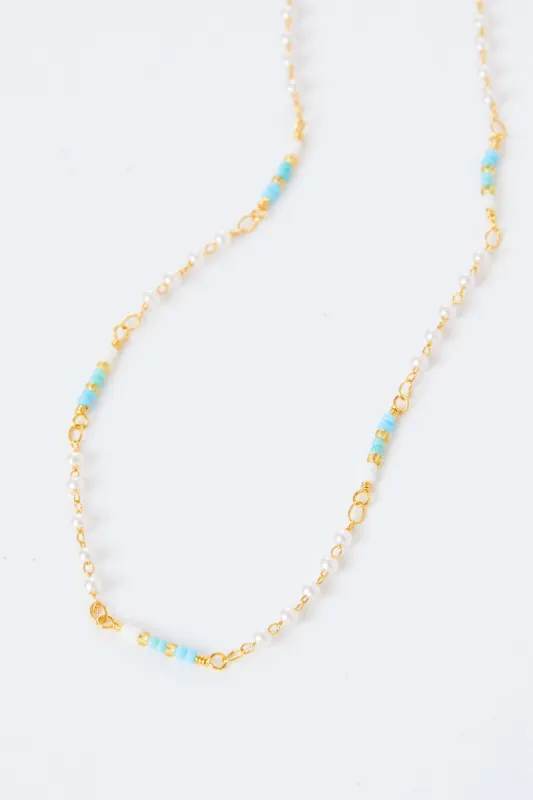 Aria Pearl Turquoise Bead Necklace sold by Mixology