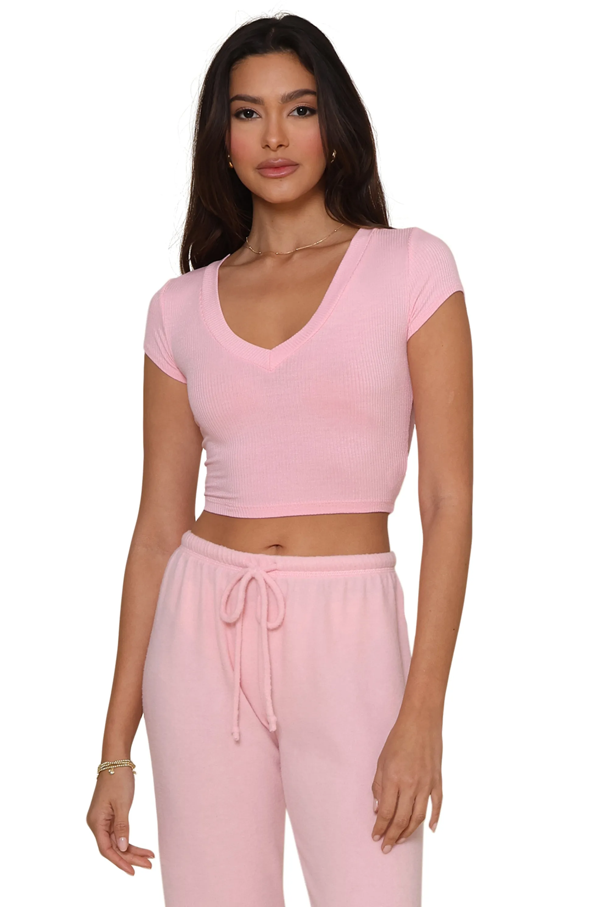 Ribbed V Neck Cropped Tee sold by Mixology product image thumbnail 3