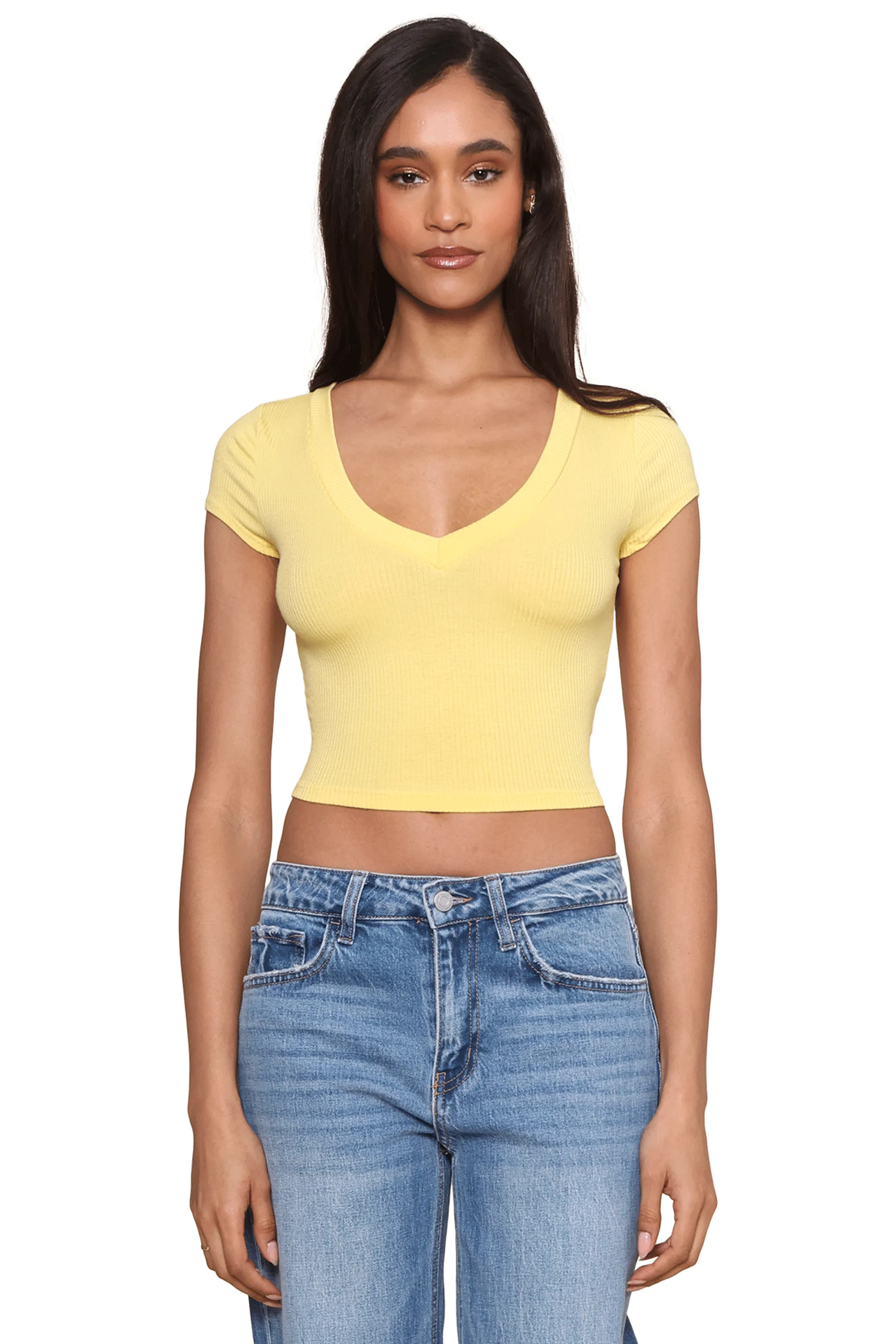 Ribbed V Neck Cropped Tee sold by Mixology