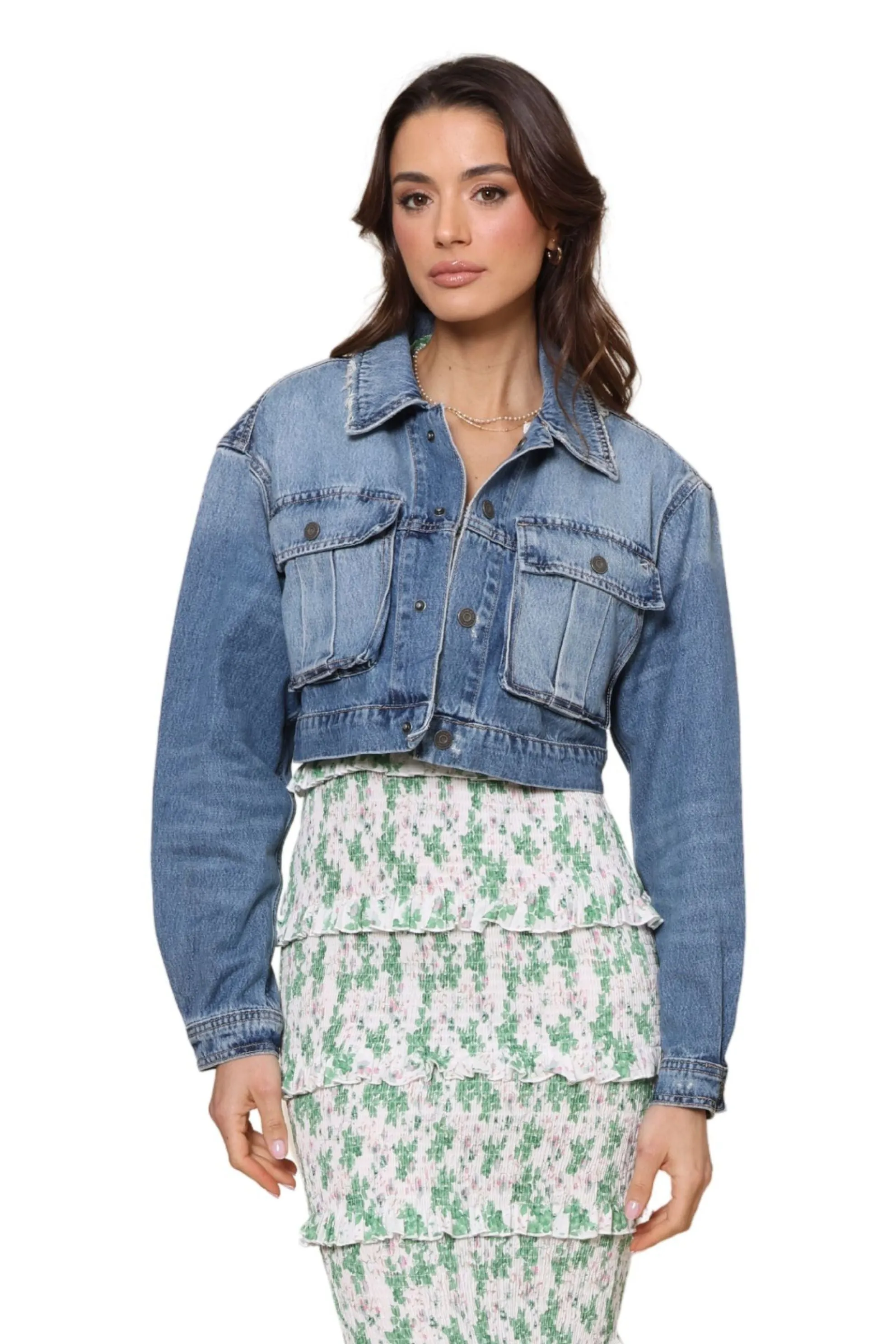 Hidden Medium Wash Denim Utility Jacket Parallel