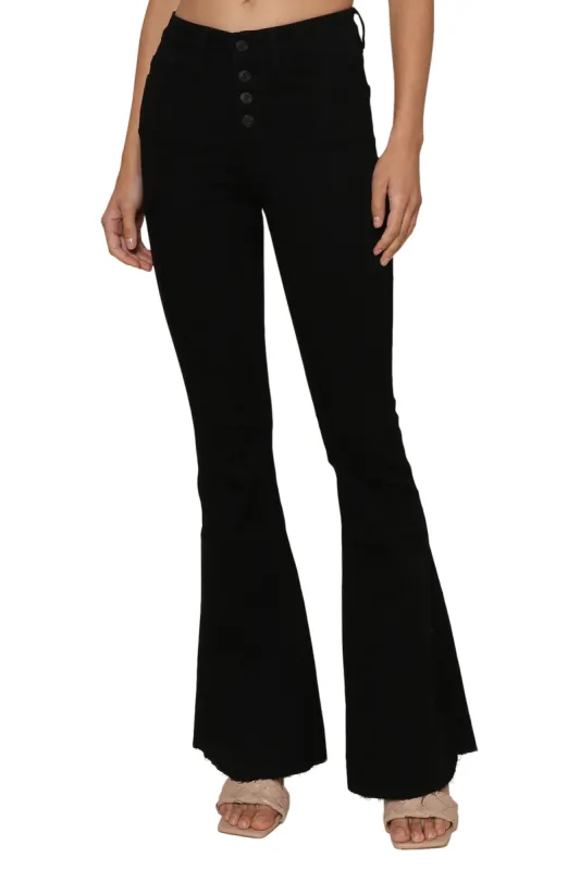 Black High Rise Super Flare Jeans sold by Mixology