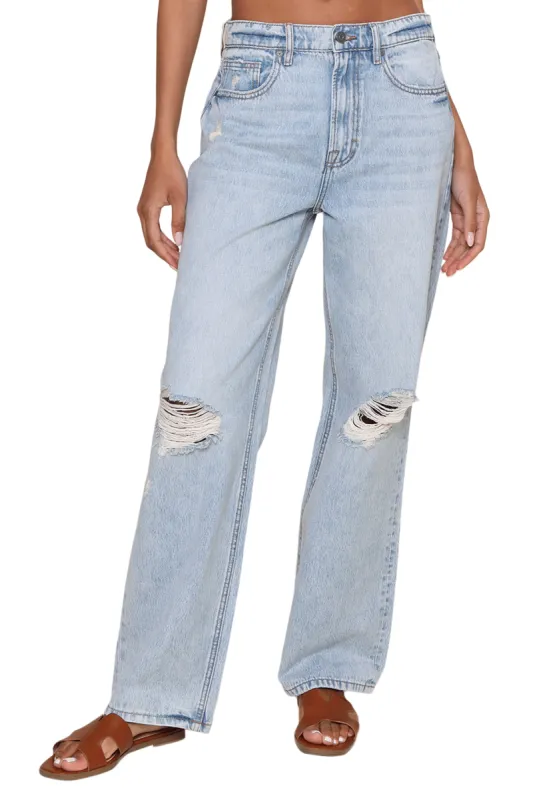 Light Wash High Rise Distressed Jeans sold by Mixology
