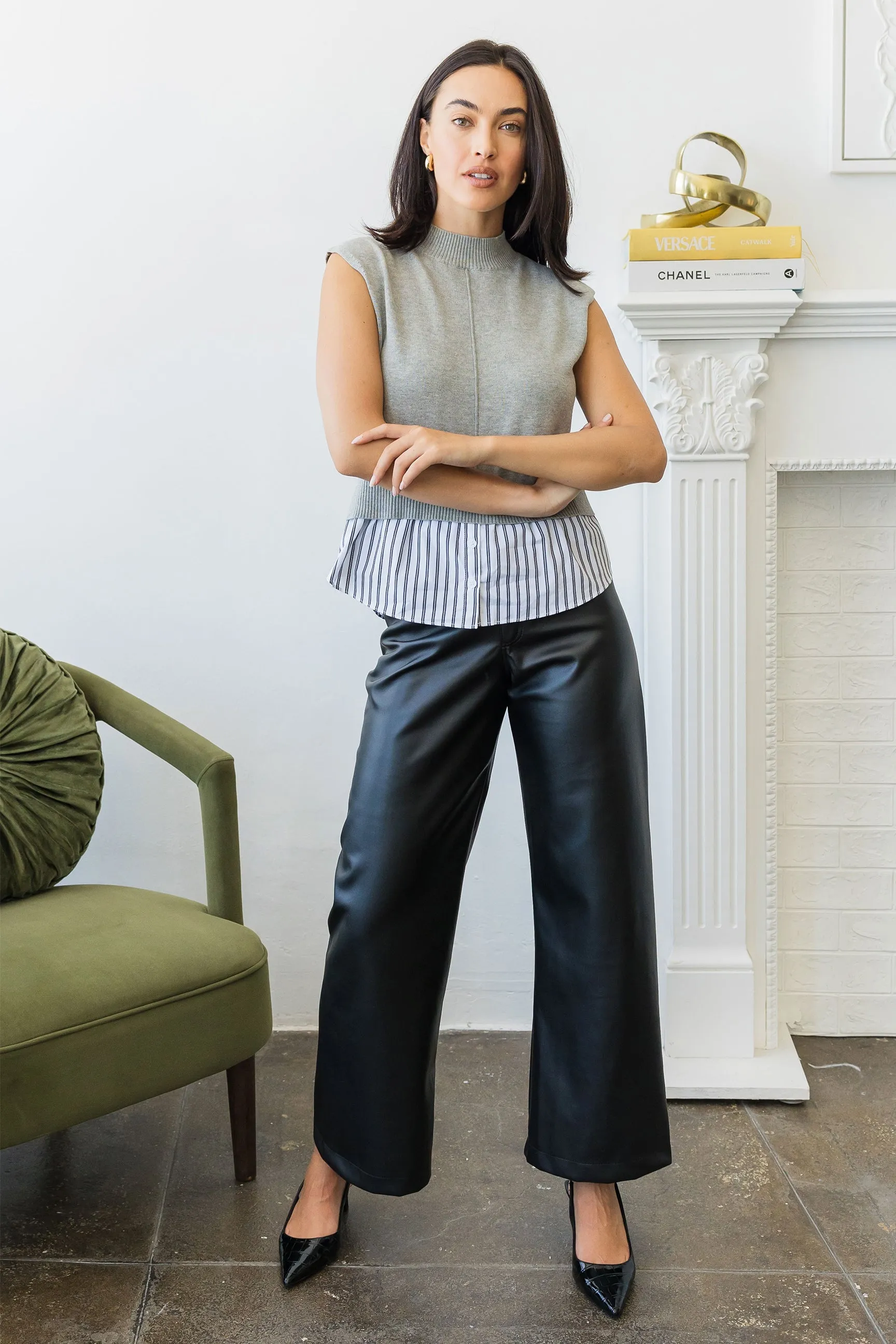 Camille Faux Leather Wide Leg Pant sold by Mixology
