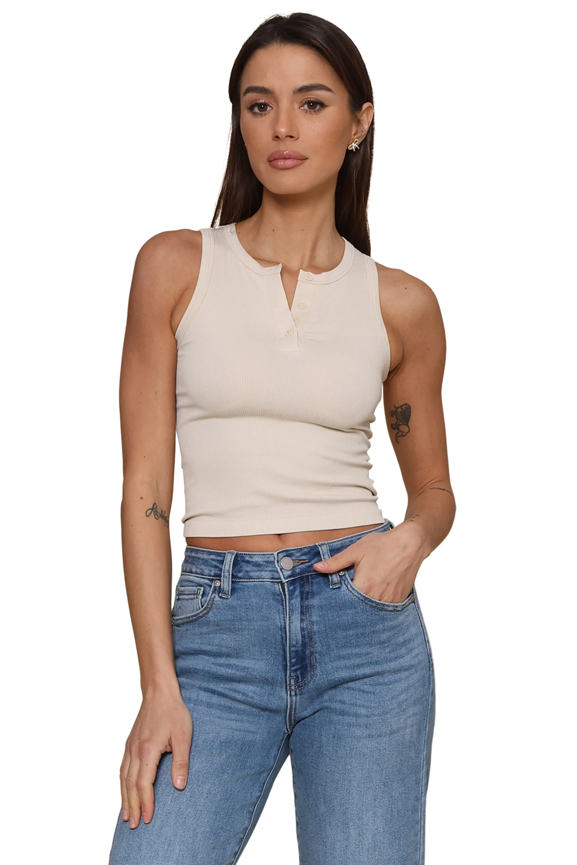 Ribbed Seamless Henley Top sold by Mixology