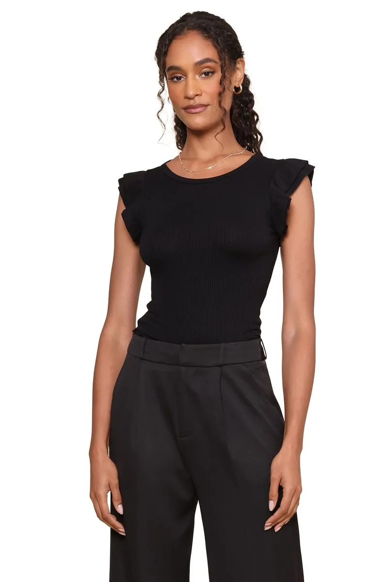 Ruffle Sleeve Rib Top sold by Mixology