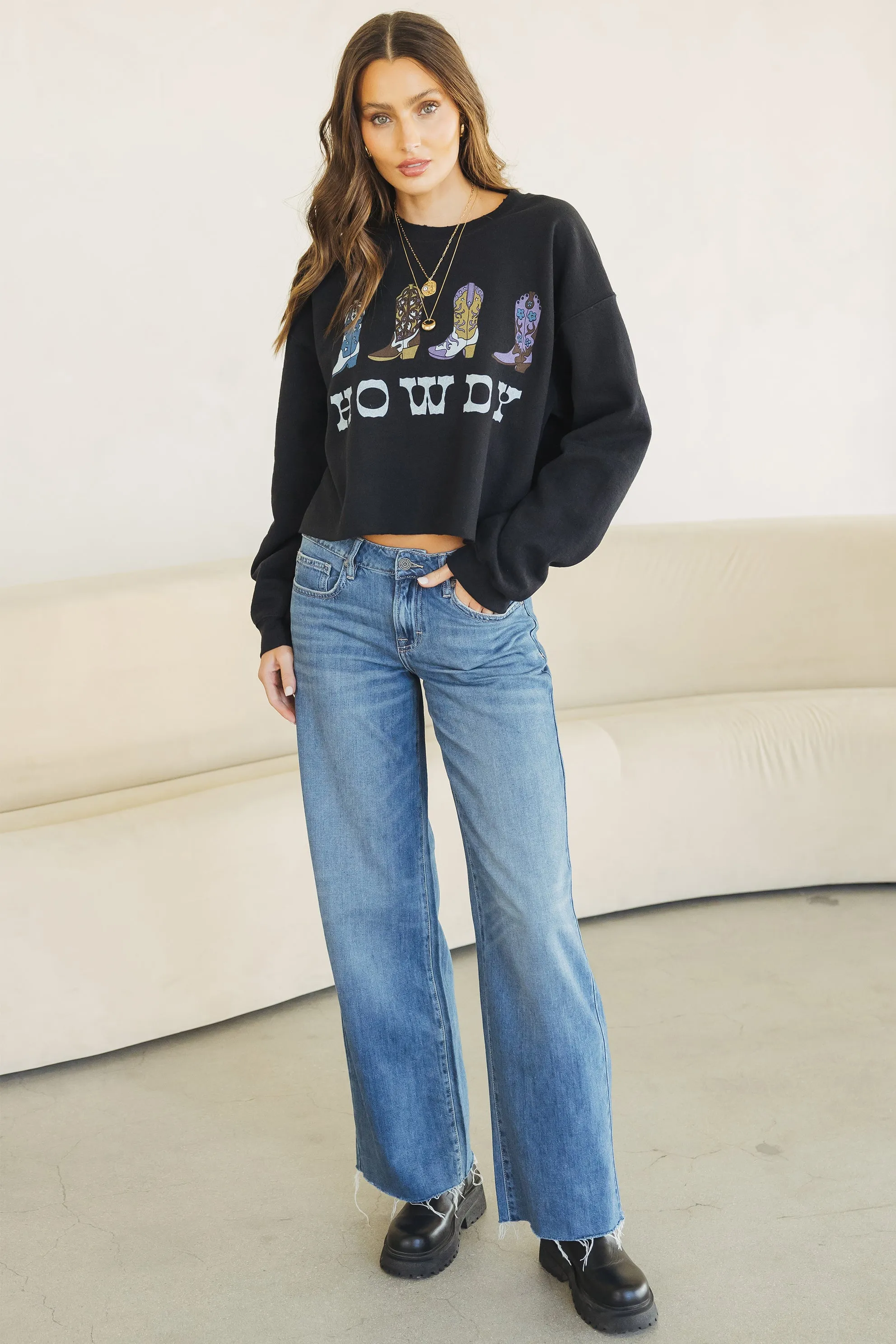 Howdy Boots Raw Edge Sweatshirt sold by Mixology