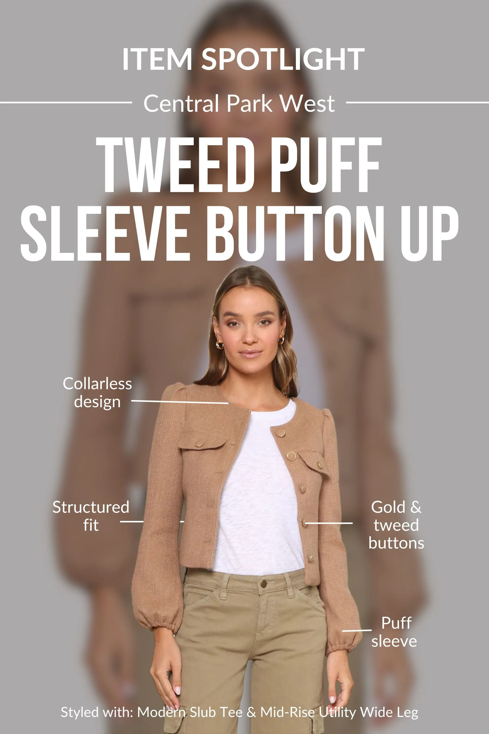 Tweed Puff Sleeve Button Up sold by Mixology product image thumbnail 5