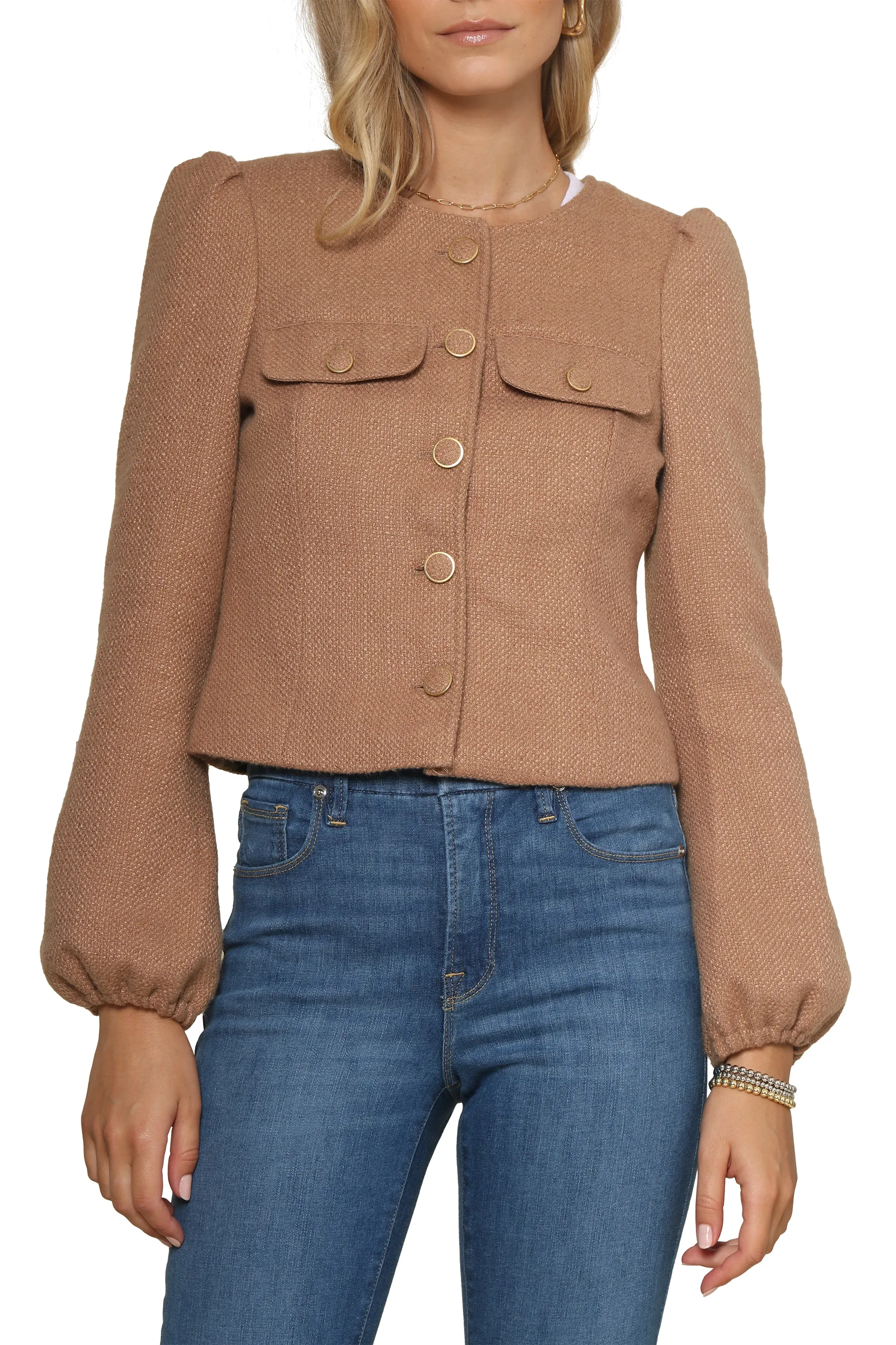 Tweed Puff Sleeve Button Up sold by Mixology product image thumbnail 2