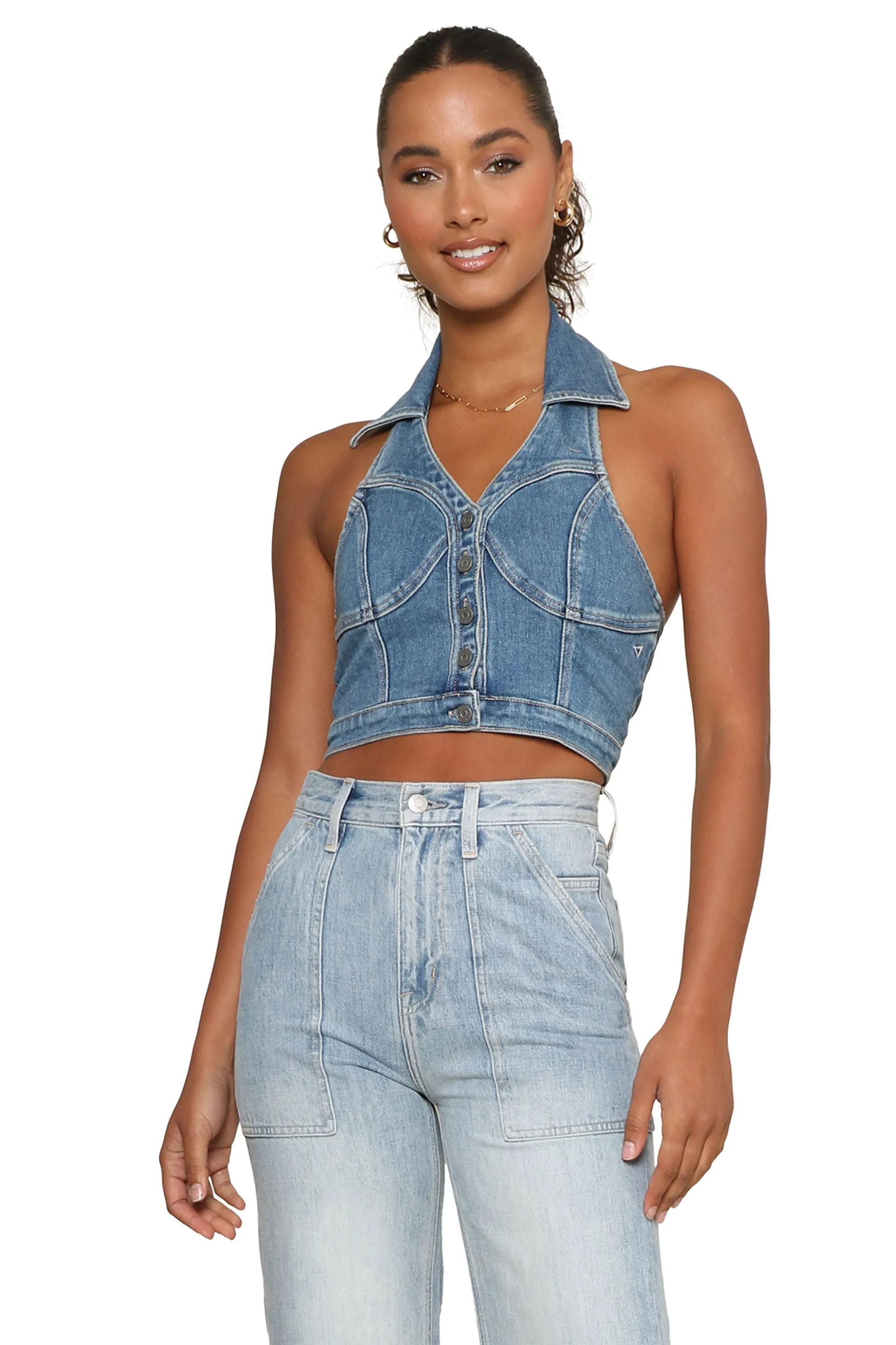 Halter Dark Denim Crop Top sold by Mixology product image thumbnail 2
