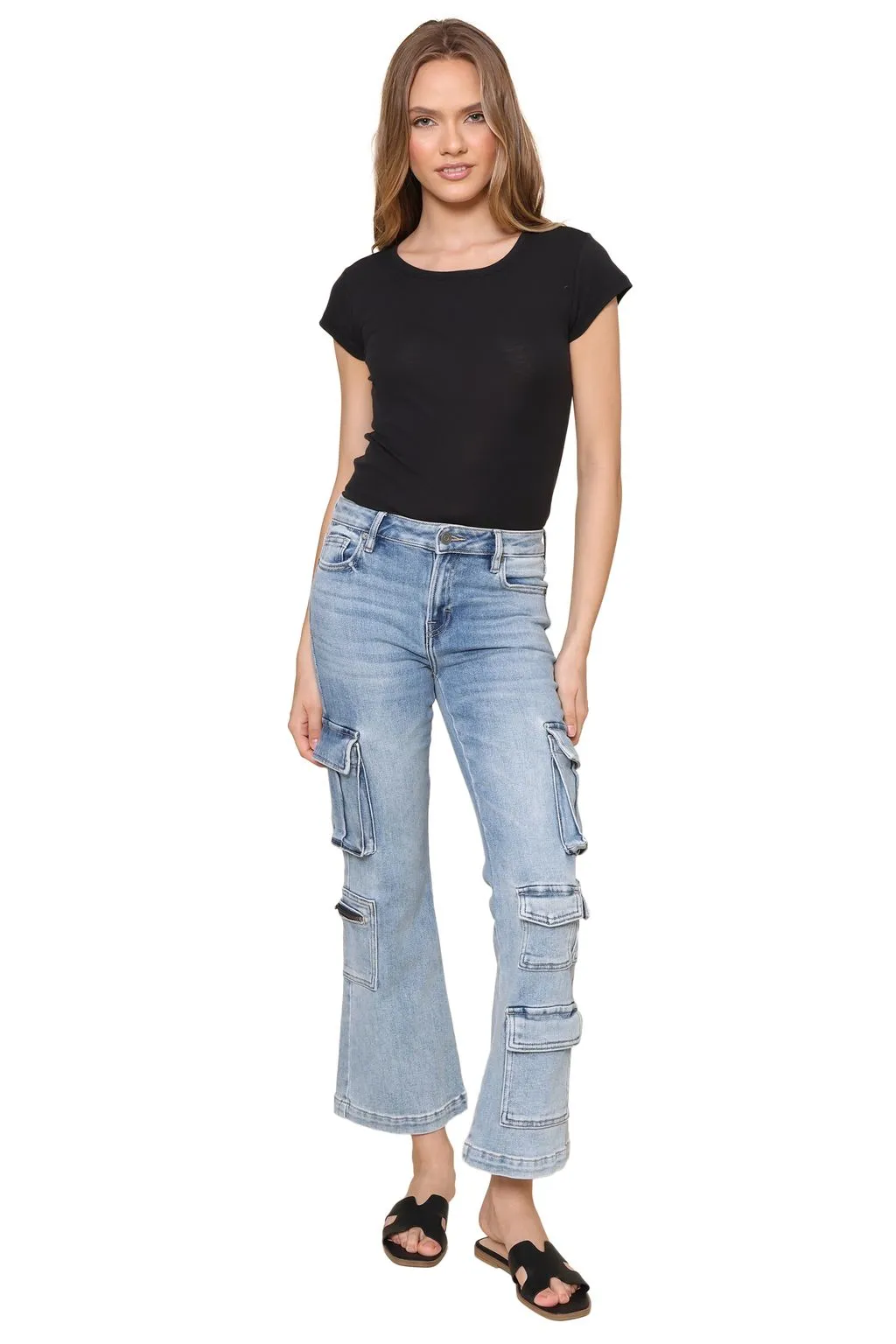 Medium Wash High Rise Cargo Jeans sold by Mixology product image thumbnail 4