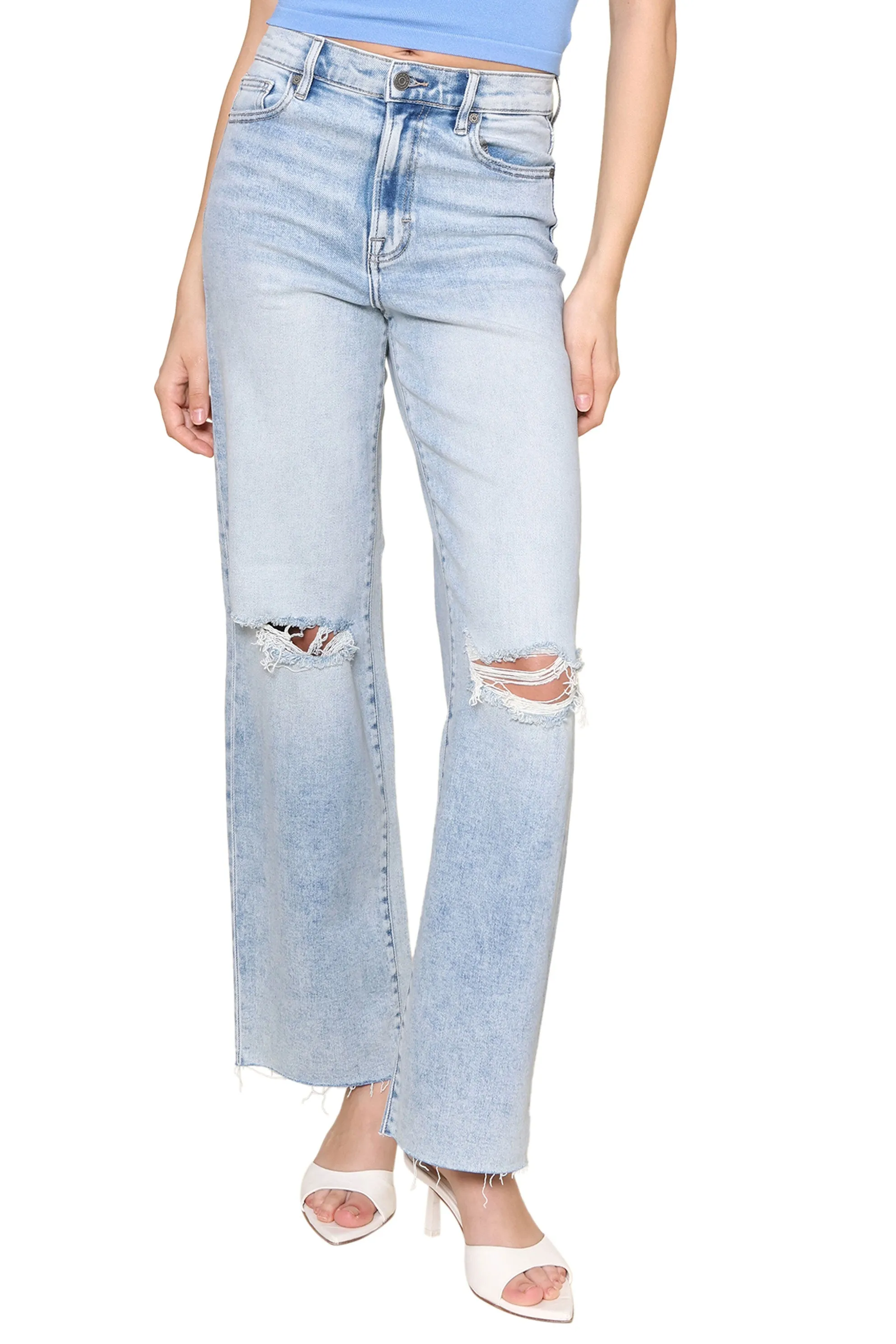 Light Wash Distressed High Rise sold by Mixology