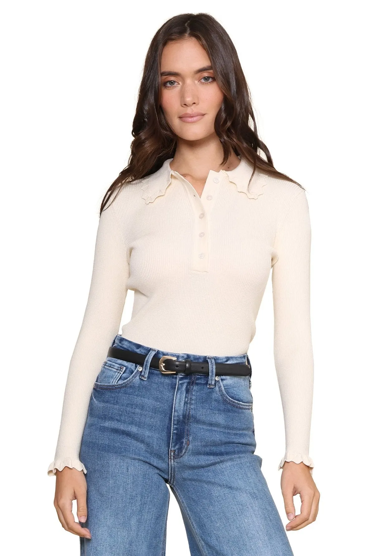 Rae Ribbed Polo Knit Top sold by Mixology