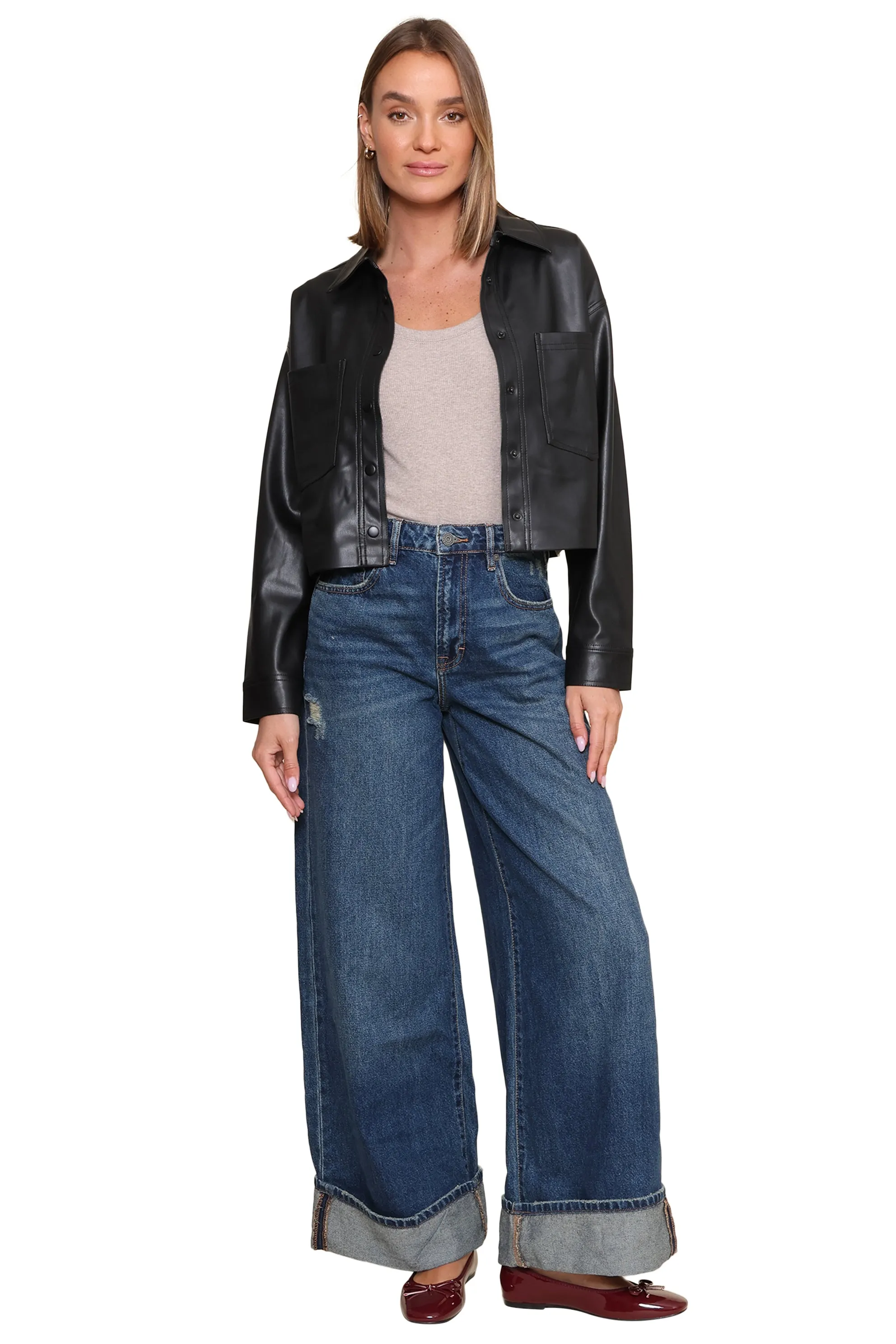 Cuffed Dark Wash Wide Leg Jean sold by Mixology product image thumbnail 4