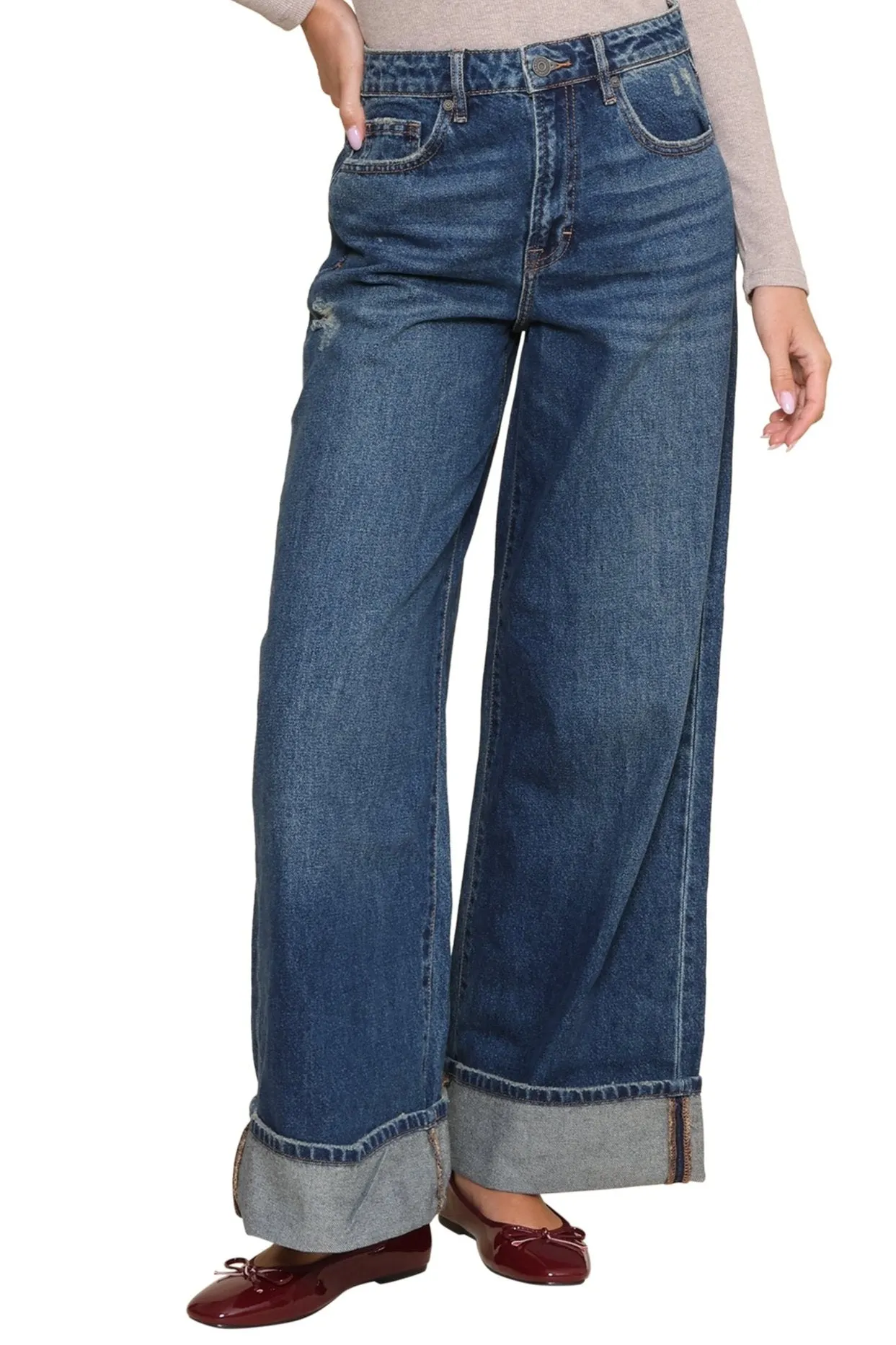 Cuffed Dark Wash Wide Leg Jean sold by Mixology