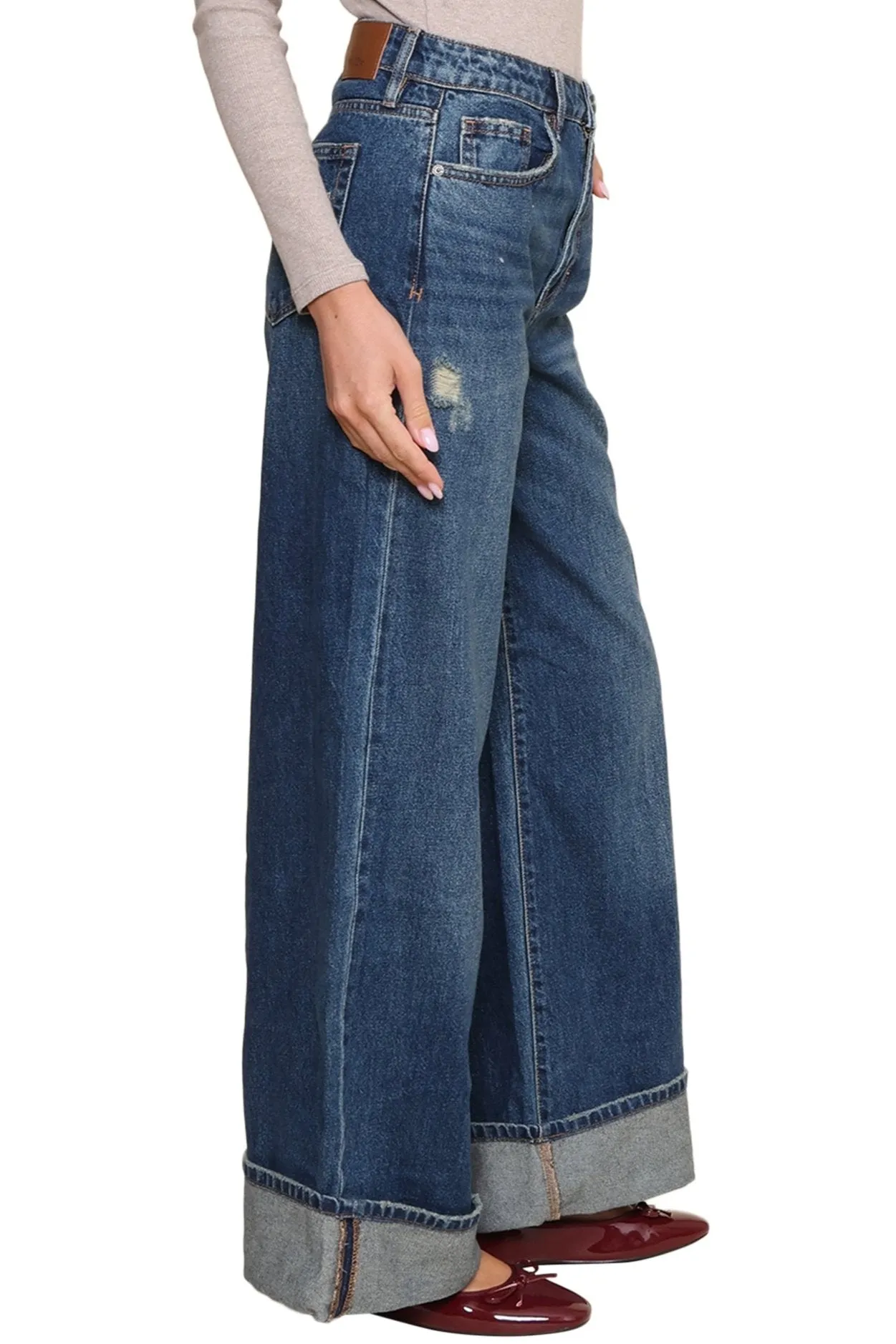 Cuffed Dark Wash Wide Leg Jean sold by Mixology product image thumbnail 2