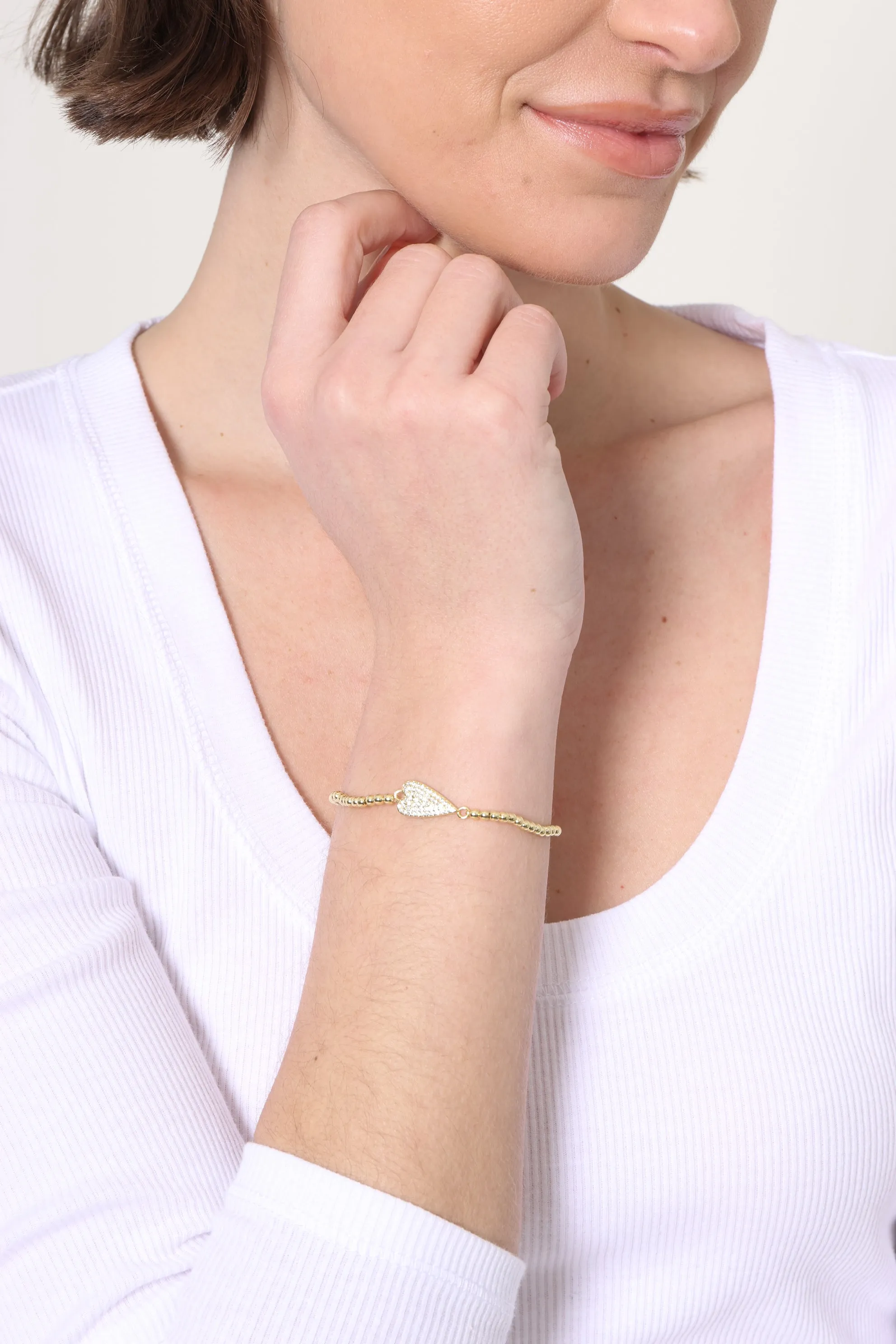Amora Cubic Zirconia Heart Ball Bracelet sold by Mixology