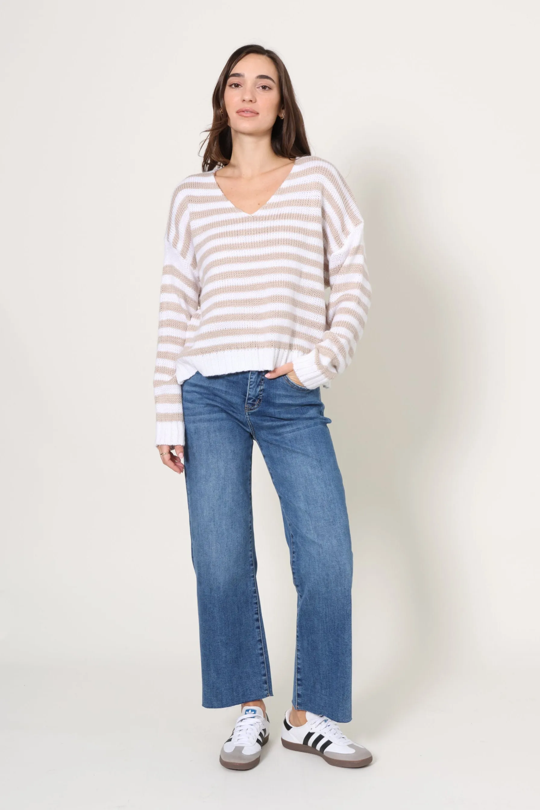 Stripe Loose V Neck Sweater sold by Mixology product image thumbnail 2