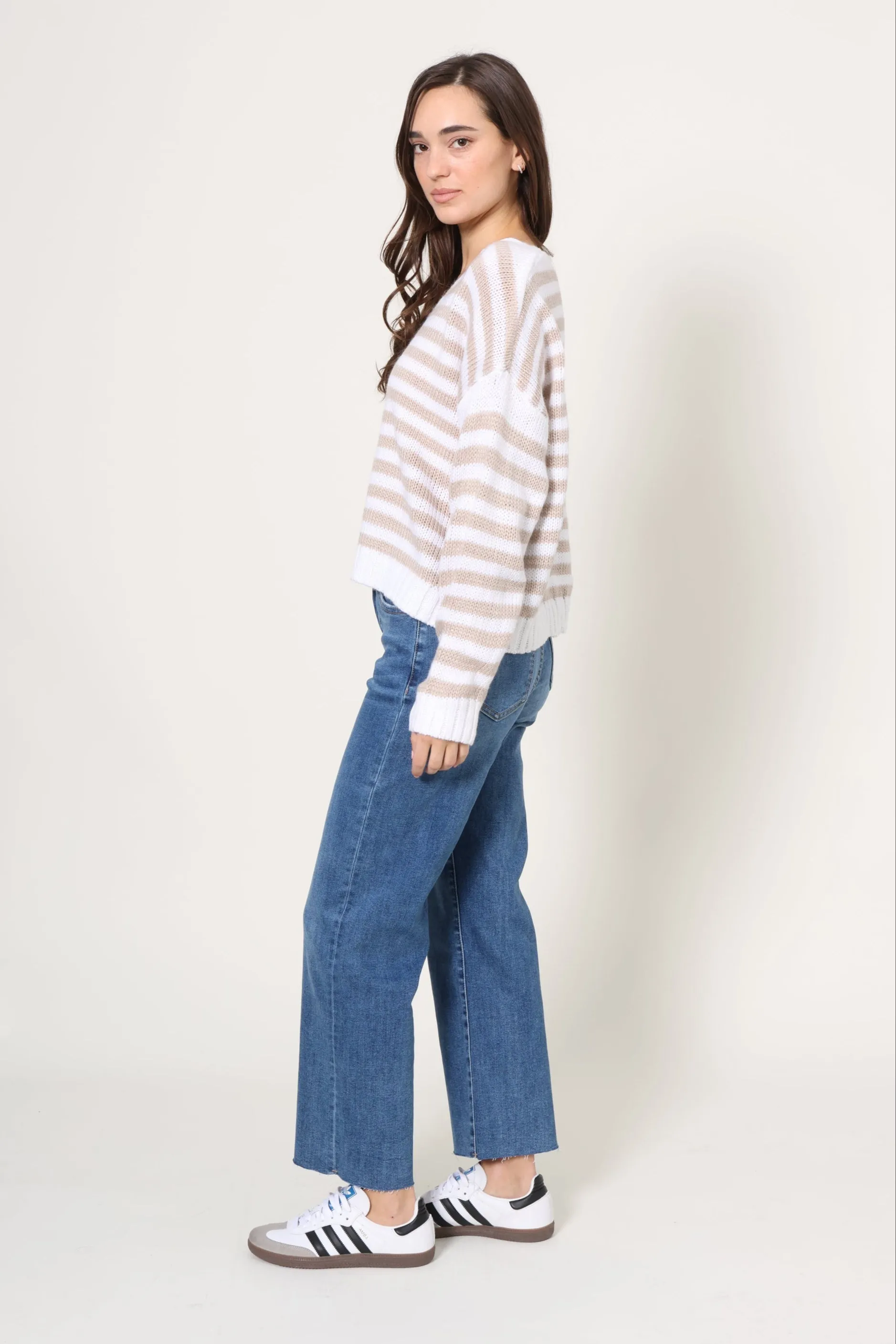 Stripe Loose V Neck Sweater sold by Mixology product image thumbnail 3