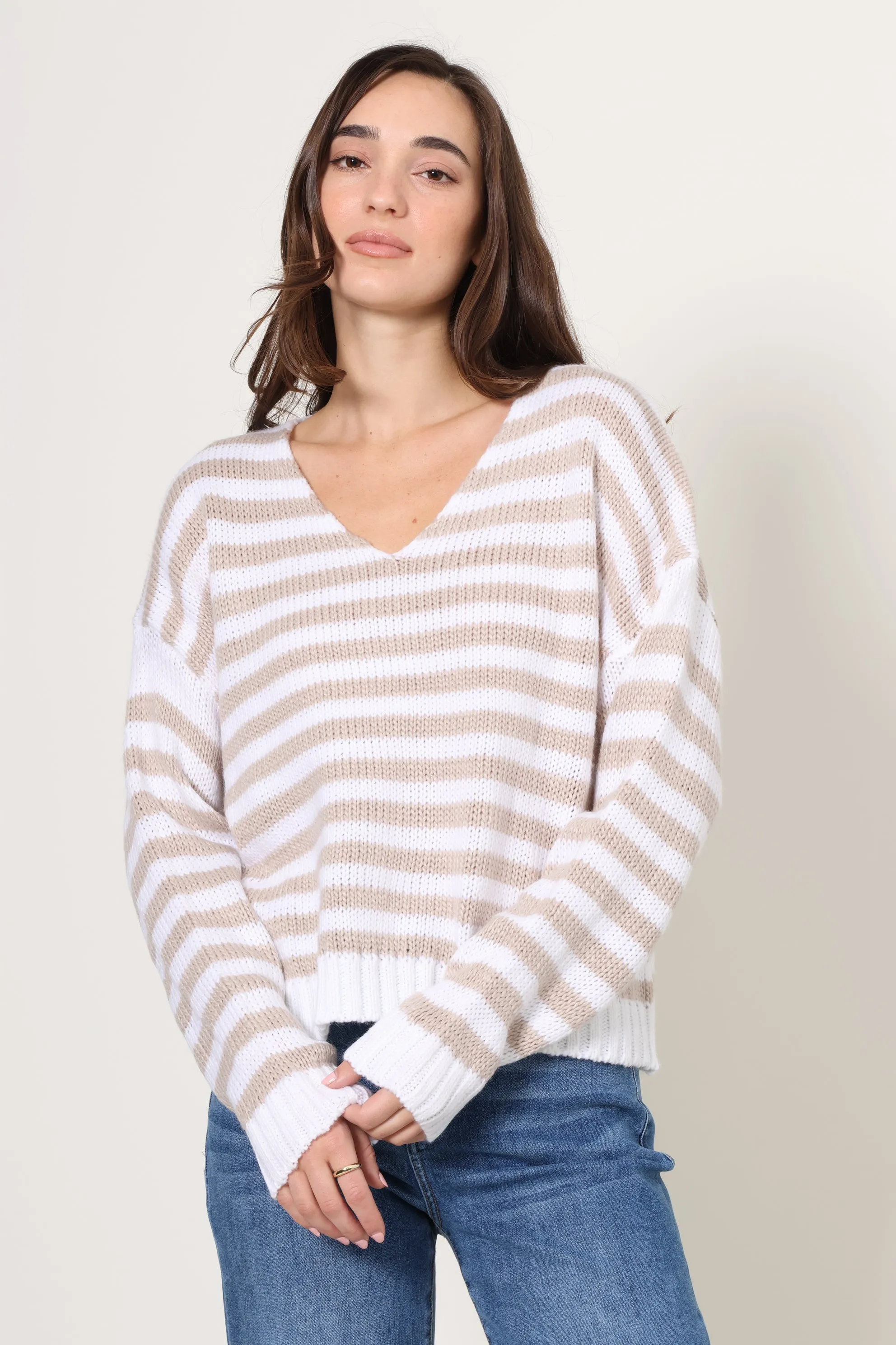 Stripe Loose V Neck Sweater sold by Mixology