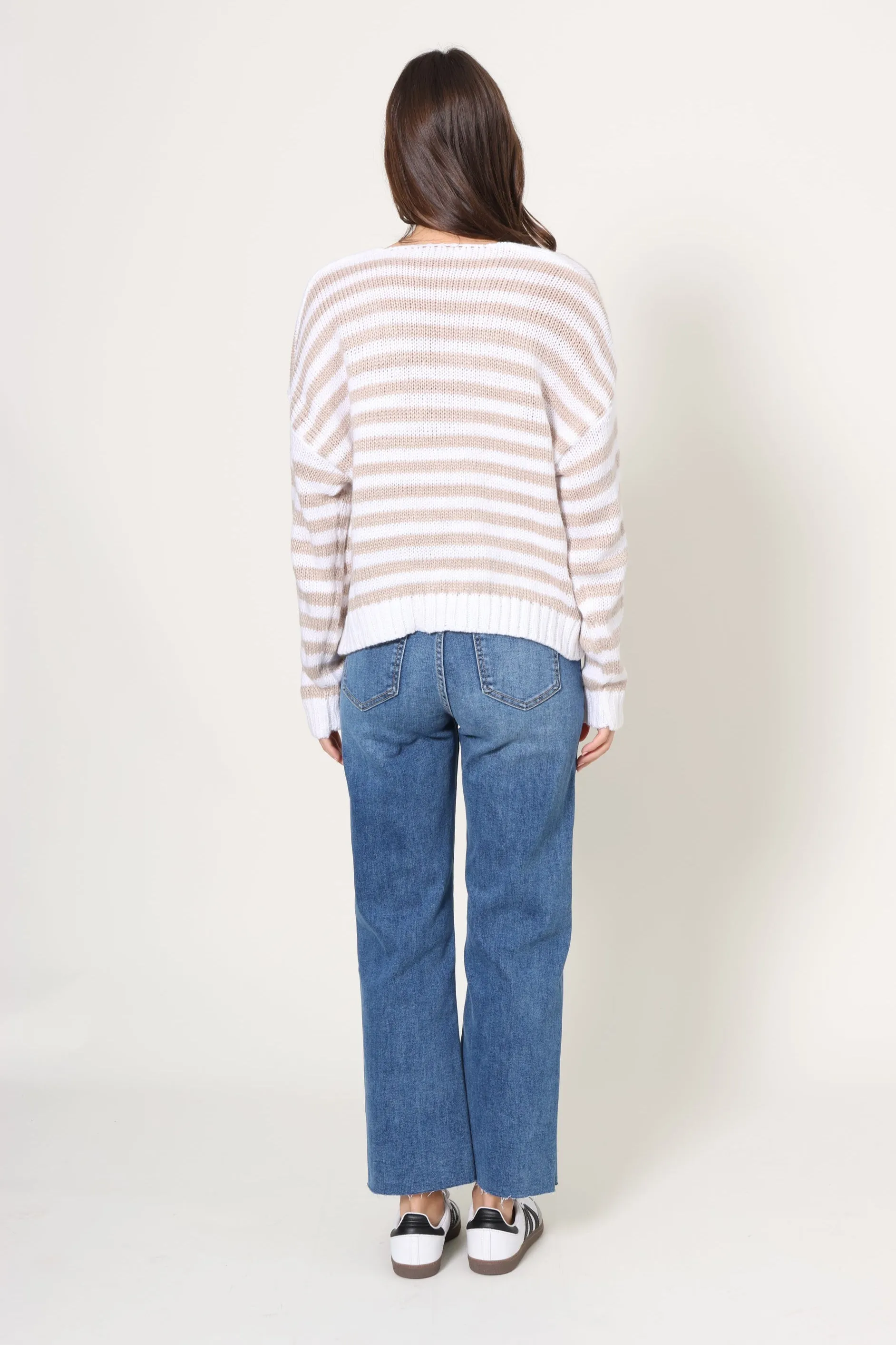 Stripe Loose V Neck Sweater sold by Mixology product image thumbnail 4