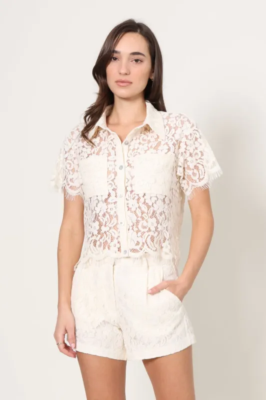 Liza Lace Short Sleeve Top sold by Mixology
