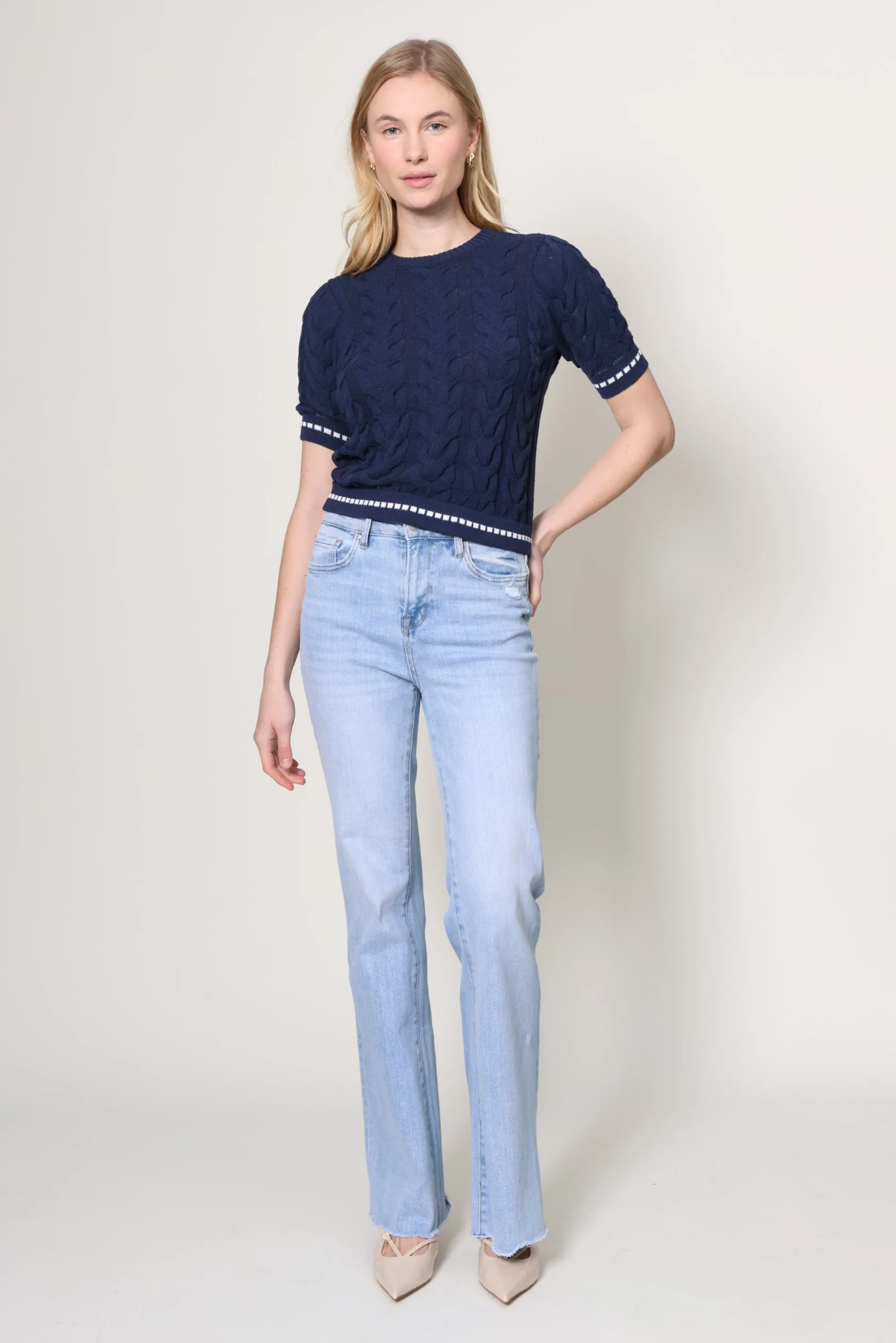 Cable Knit Short Sleeve Sweater sold by Mixology product image thumbnail 2