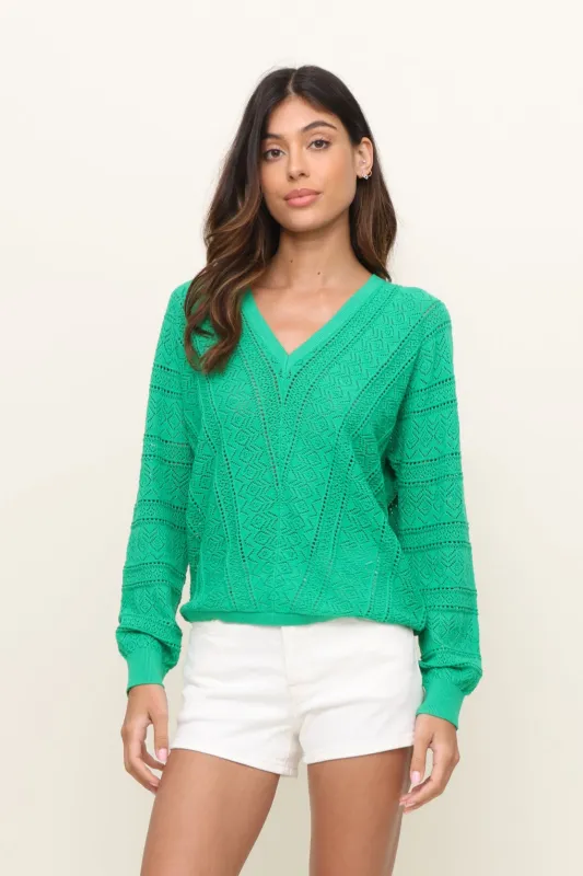 V Neck Long Sleeve Open Stitch Sweater sold by Mixology