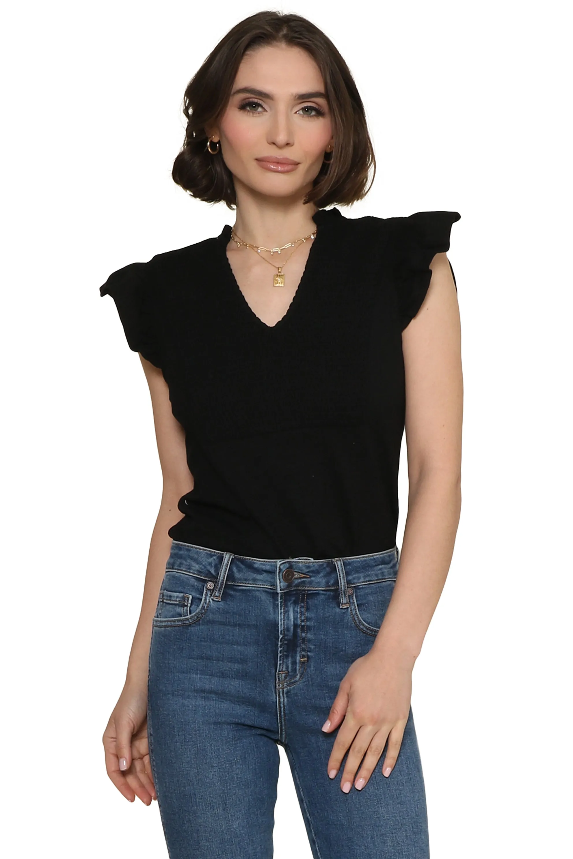 Smocked Flutter Sleeve Top sold by Mixology