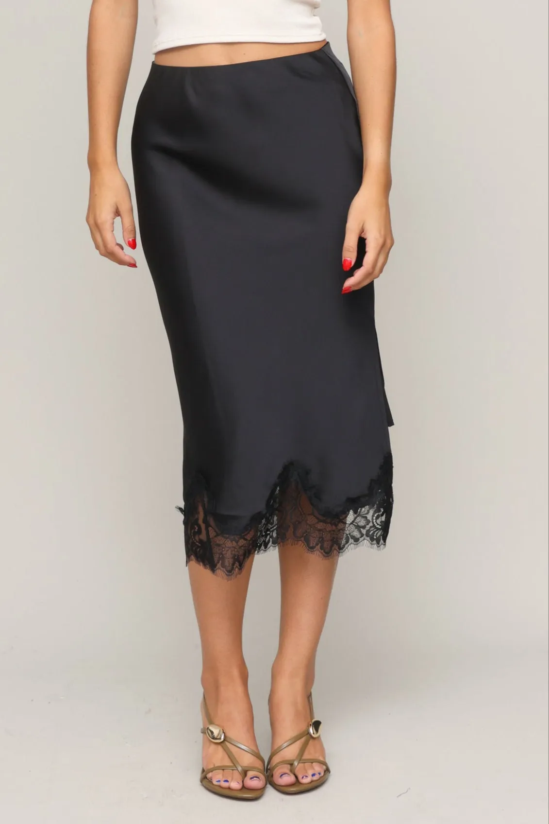 Luna Lace Trim Slip Skirt sold by Mixology