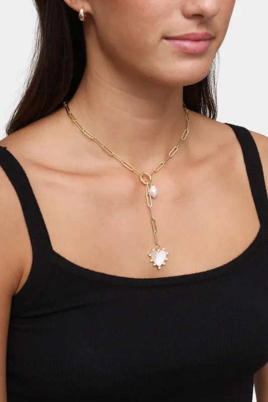 Nori MOP Hanging Heart Chain Necklace sold by Mixology