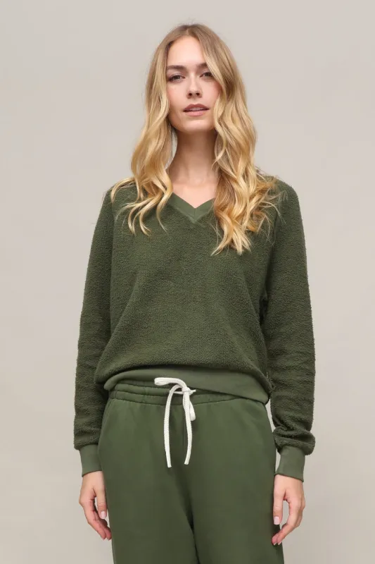 Zuri Reverse Fleece V Neck sold by Mixology