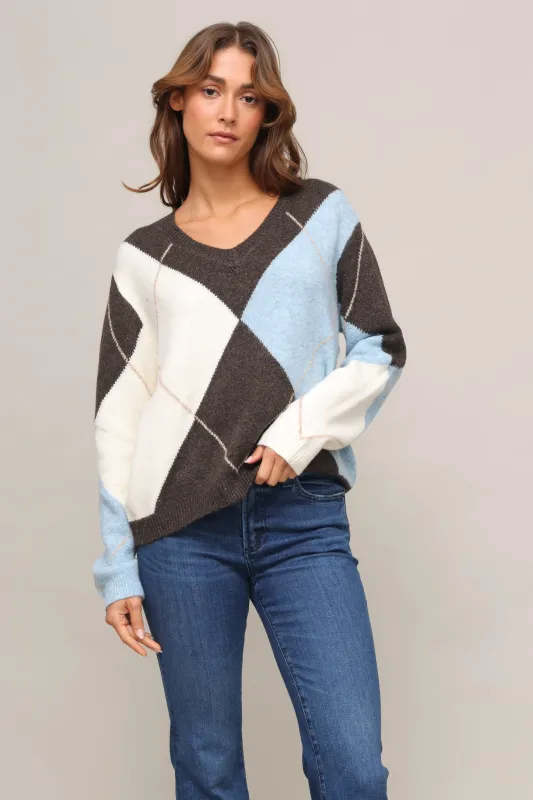 Jones Argyle V Neck Sweater sold by Mixology