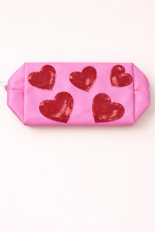 Sequin Hearts Zip Pouch sold by Mixology