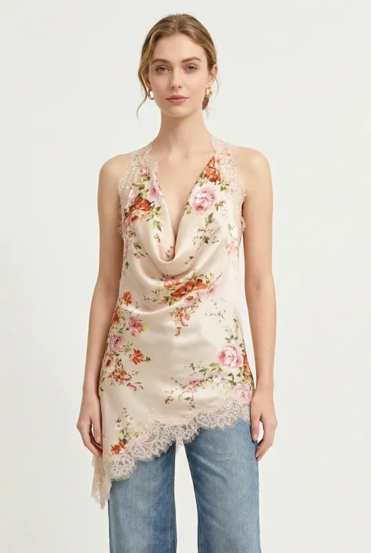 Penelope Lace Trim Floral Top made by Mixology